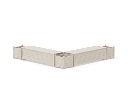POLYWOOD® 60" Nautical L- Shaped Planter Storage Bench Corner Set in Sand