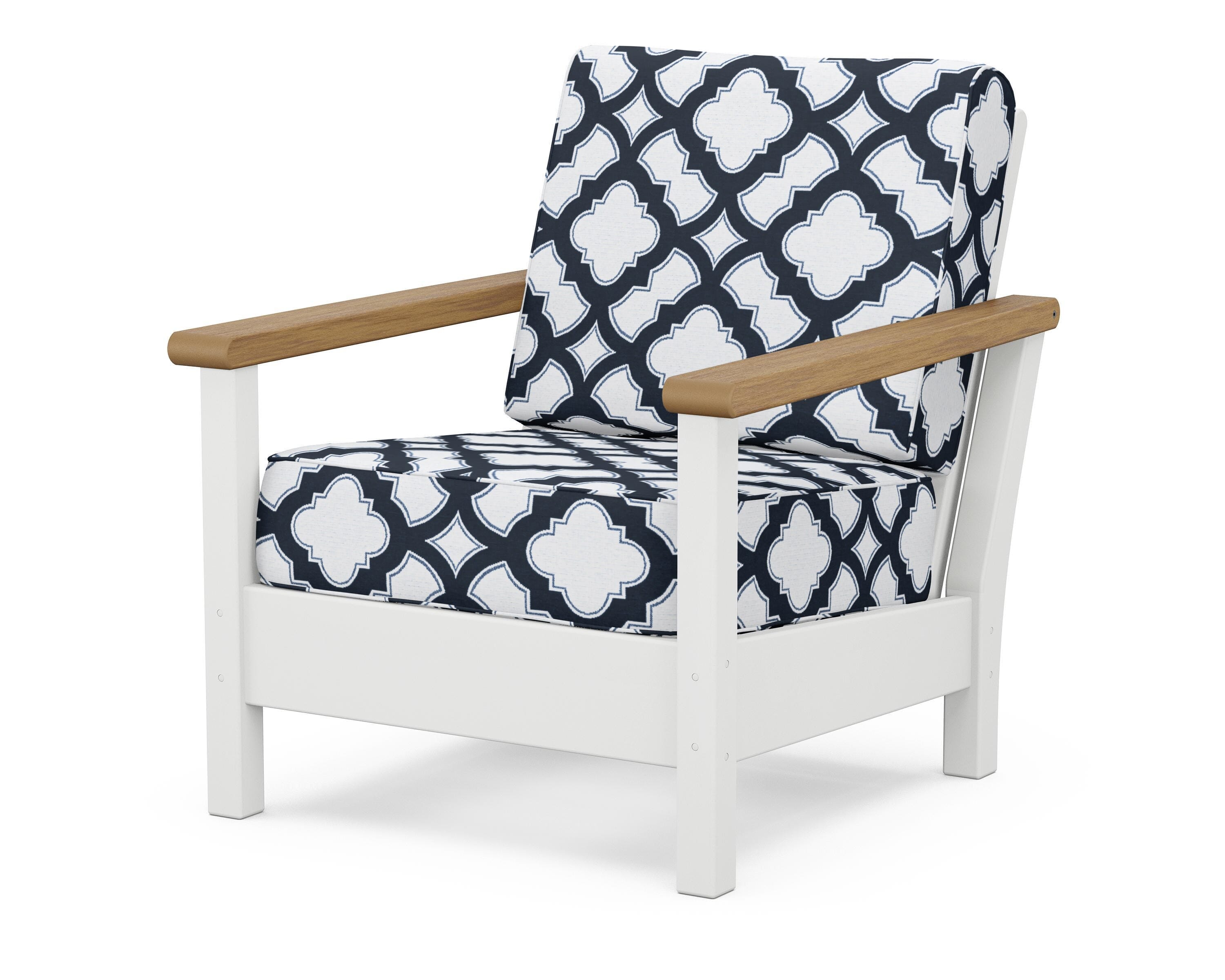 POLYWOOD® Harbour Deep Seating Chair in White / Natural / Trellis Marine Indigo