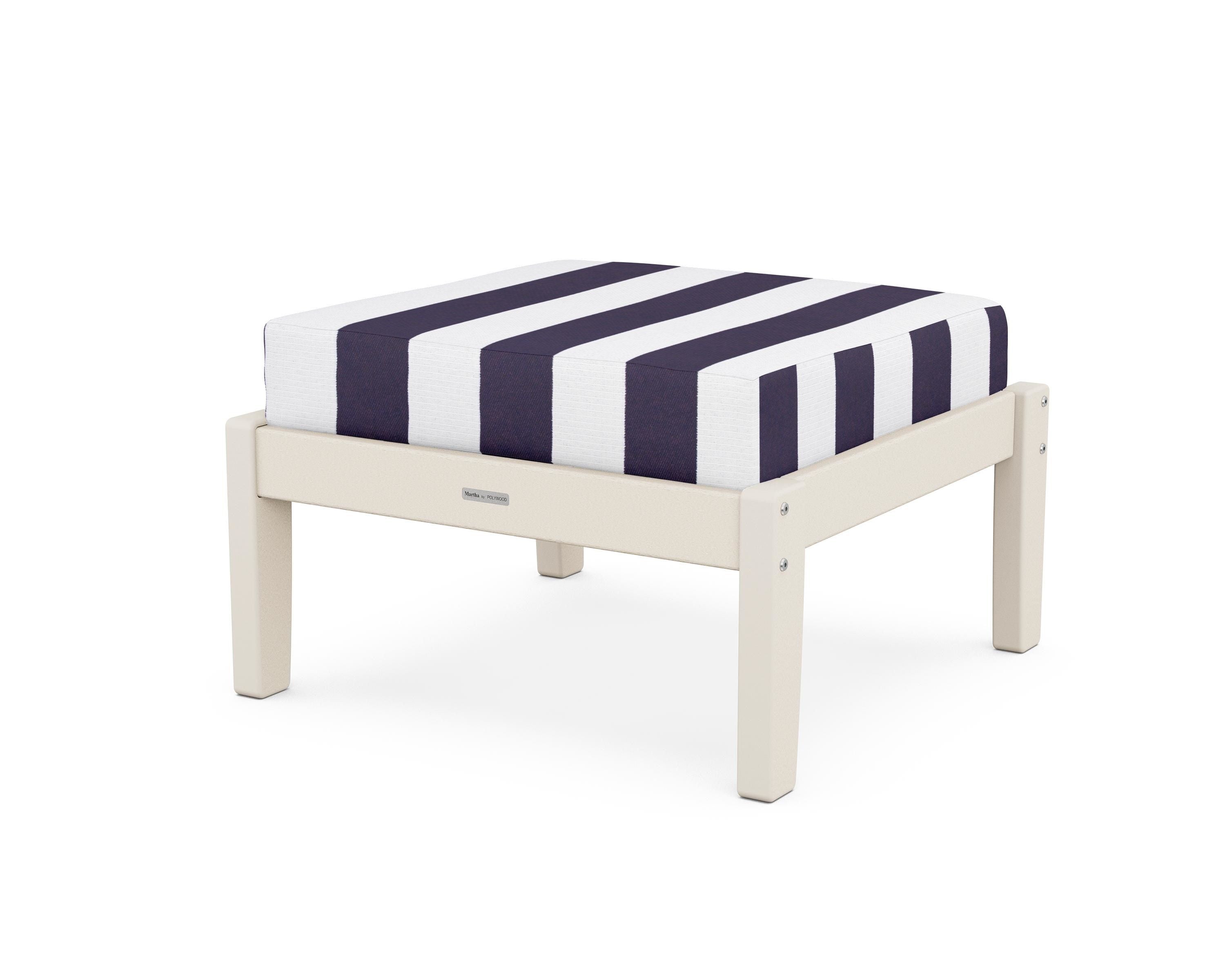 Martha Stewart by POLYWOOD® Chinoiserie Deep Seating Ottoman in Sand / Cabana Stripe Navy