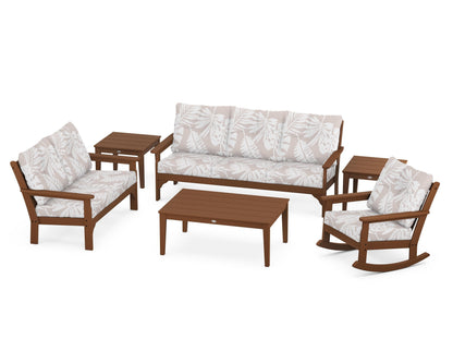 POLYWOOD® Vineyard 6-Piece Deep Seating Set in Teak / Leaf Dune Burlap