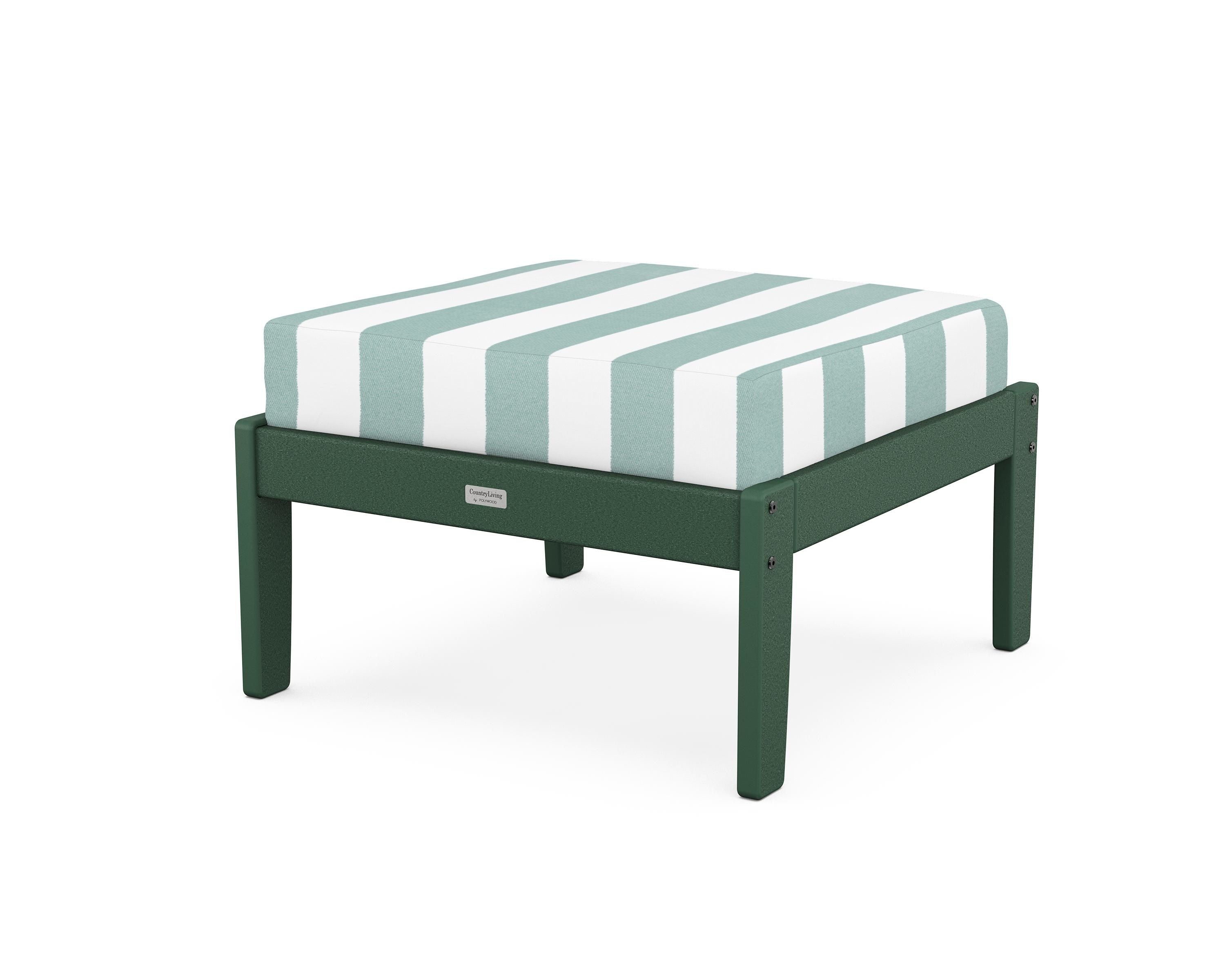 Country Living Cottage Deep Seating Ottoman in Green / Cabana Stripe Glacier Spa