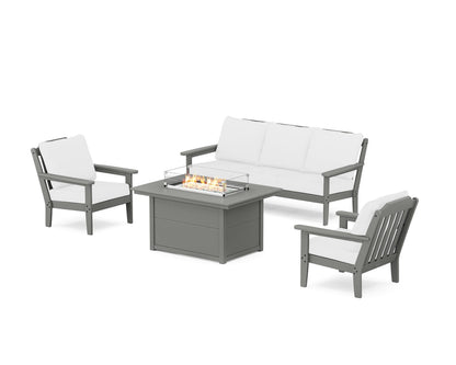 Country Living Cottage Deep Seating Fire Pit Table Set in Slate Grey / Natural