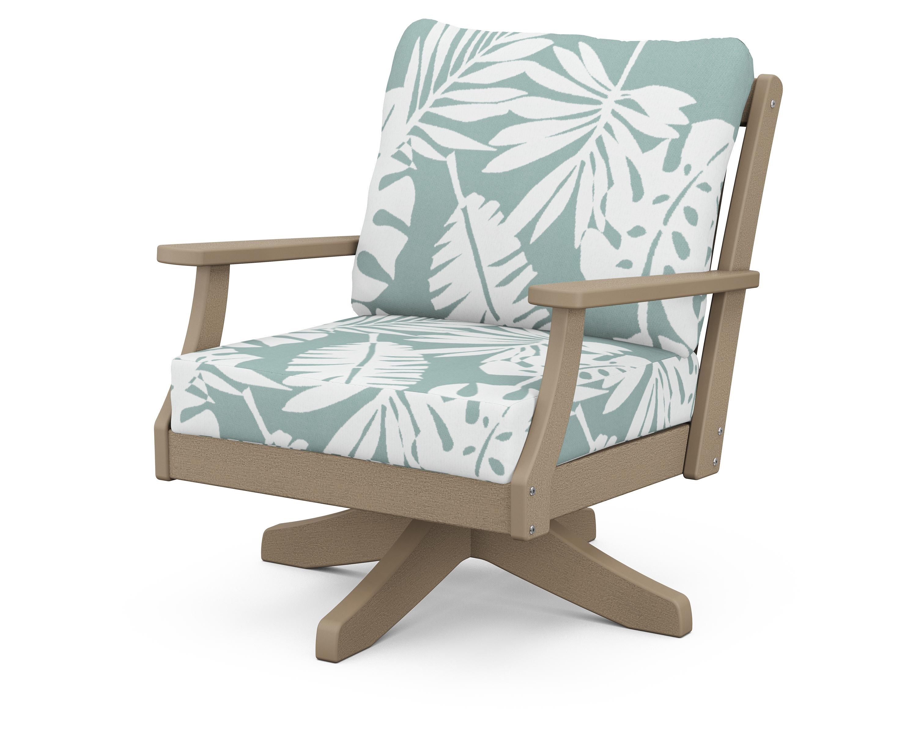 POLYWOOD® Braxton Deep Seating Swivel Chair in Vintage Sahara / Leaf Glacier Spa