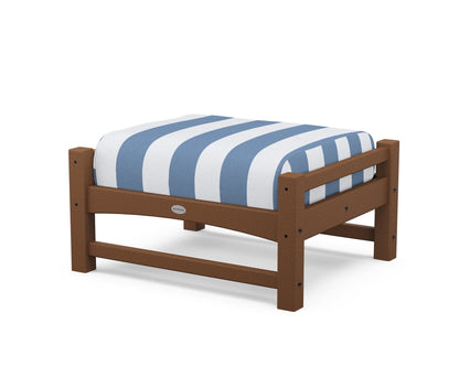 POLYWOOD® Club Ottoman in Teak / Cabana Stripe Sky Blue