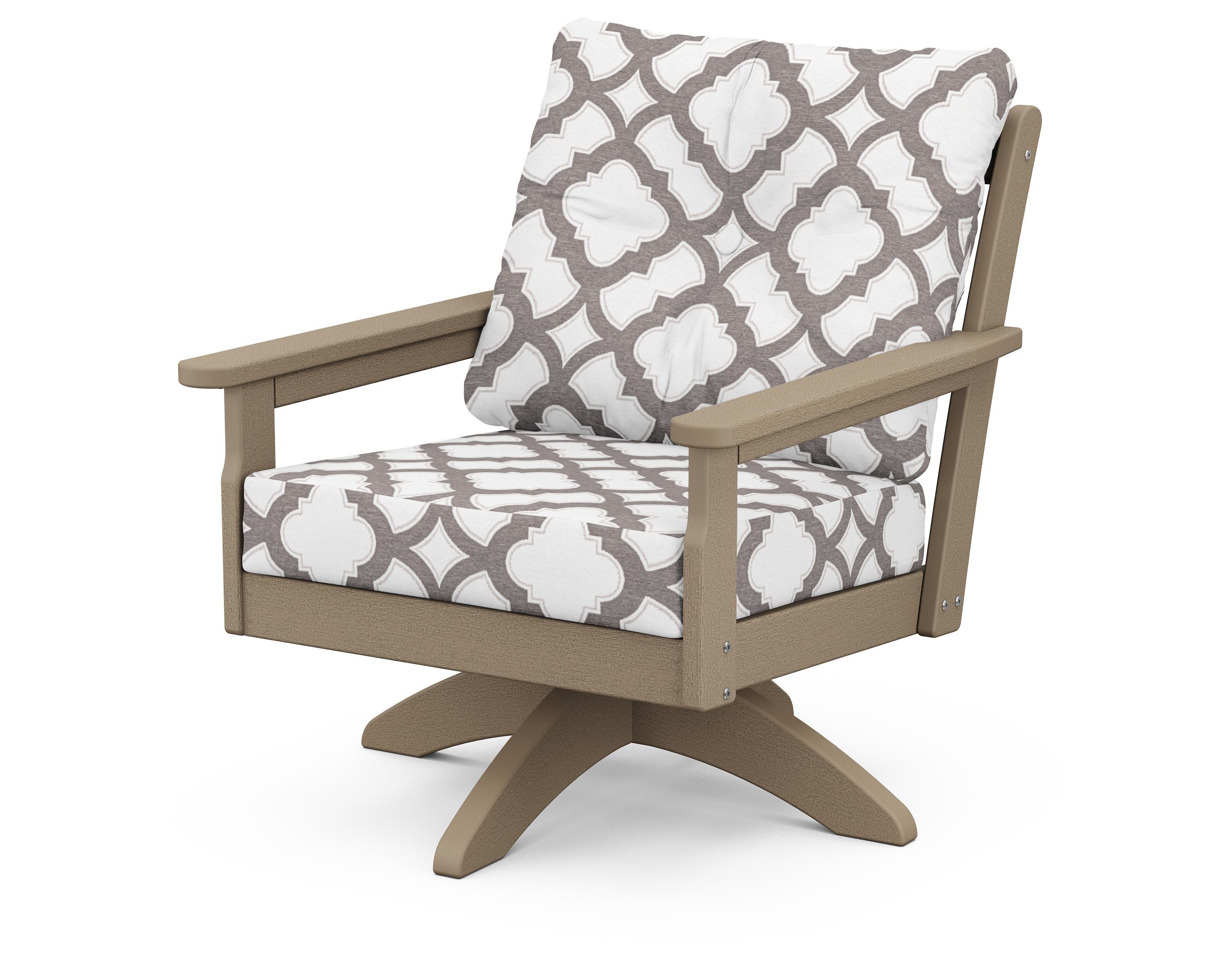 POLYWOOD® Vineyard Deep Seating Swivel Chair in Vintage Sahara / Trellis Grey Mist