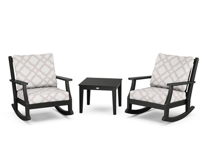 Country Living Wovendale 3-Piece Deep Seating Rocker Set in Black / Trellis Dune Burlap