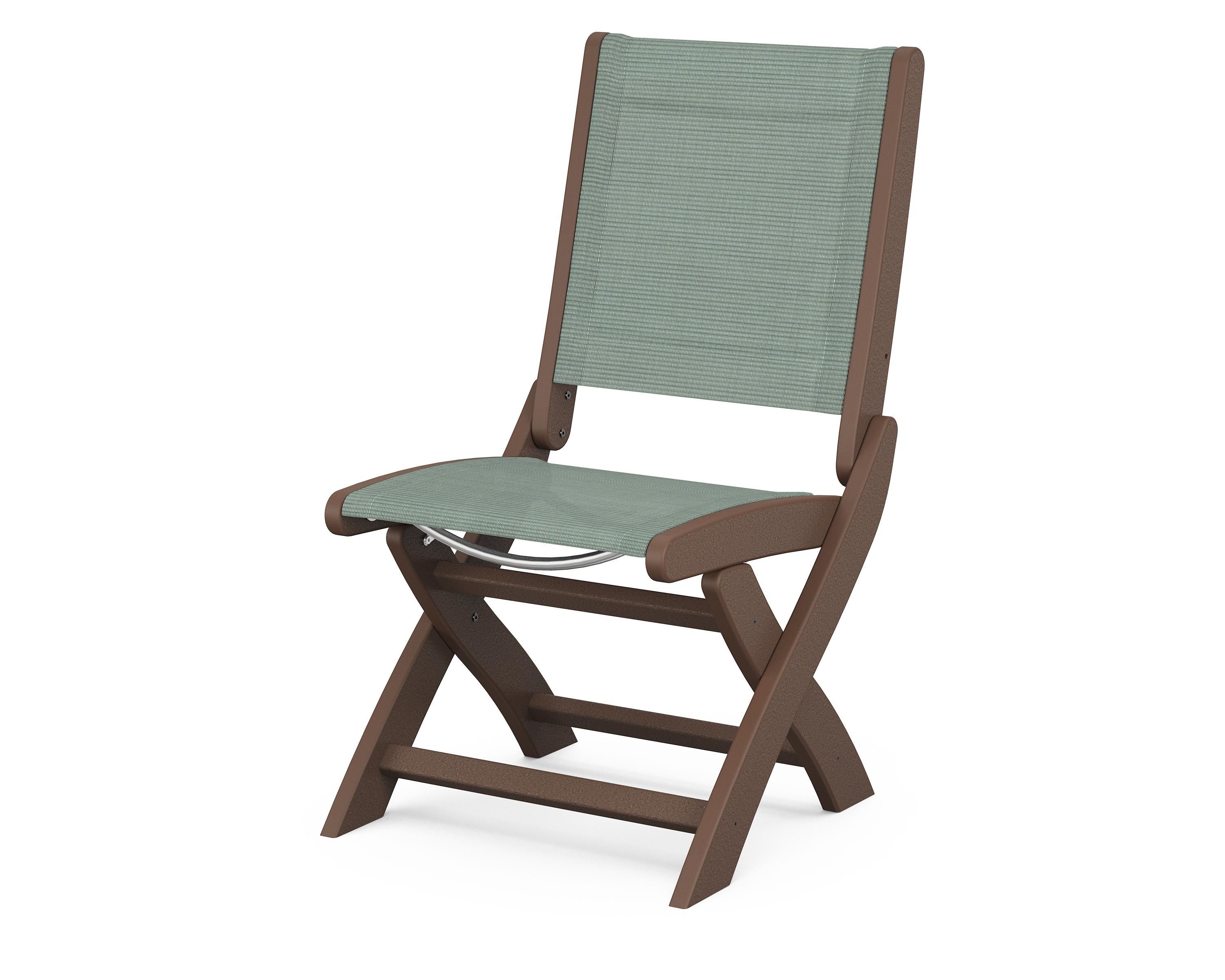 POLYWOOD® Coastal Folding Side Chair in Mahogany / Dupioni Sea Mist Sling