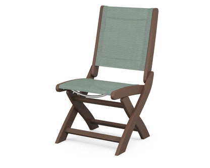 POLYWOOD® Coastal Folding Side Chair in Mahogany / Dupioni Sea Mist Sling