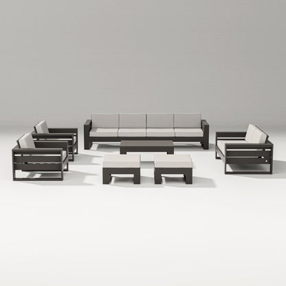 PW Designer Series Latitude 8-Piece Lounge Sofa Set in Vintage Coffee / Cast Ash