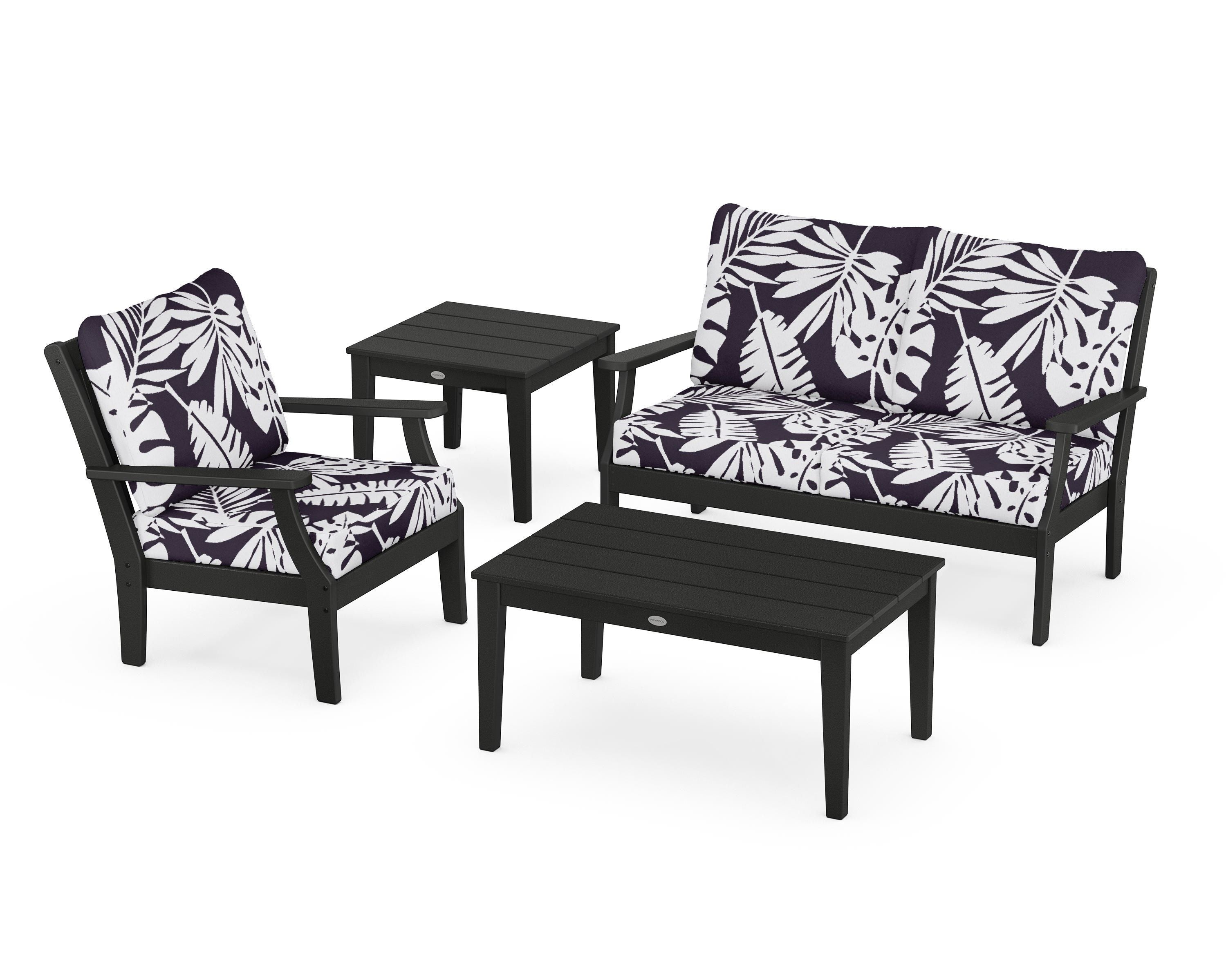 POLYWOOD® Braxton 4-Piece Deep Seating Set in Black / Leaf Navy
