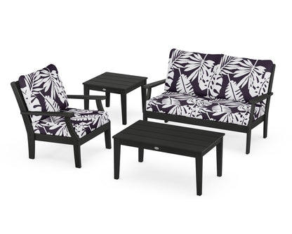 POLYWOOD® Braxton 4-Piece Deep Seating Set in Black / Leaf Navy