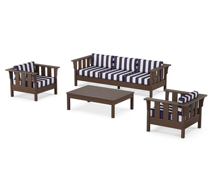 Martha Stewart by POLYWOOD® Acadia 4-Piece Deep Seating Set with Sofa in Mahogany / Cabana Stripe Navy