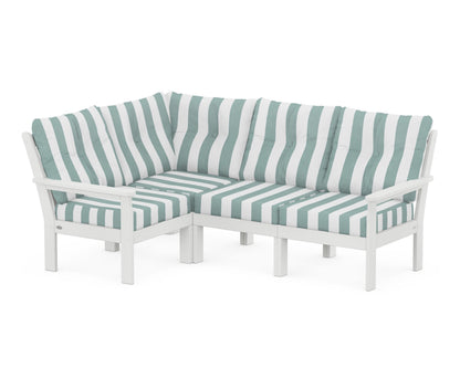 POLYWOOD® Vineyard 4-Piece Sectional in White / Cabana Stripe Glacier Spa