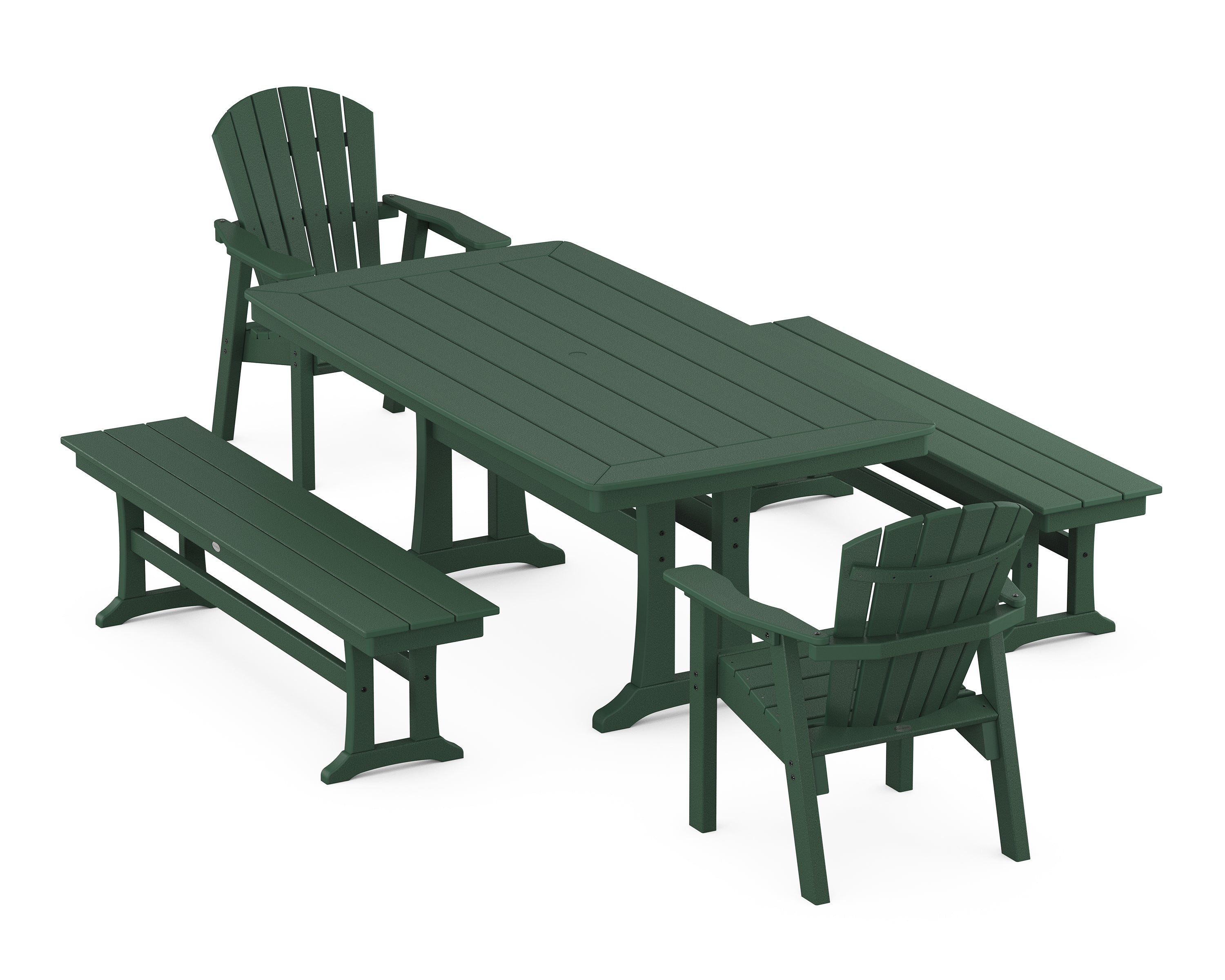 POLYWOOD® Seashell 5-Piece Dining Set with Trestle Legs in Green