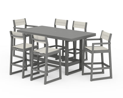 POLYWOOD® EDGE Sling 7-Piece Bar Table Set in Slate Grey / Parchment Sling