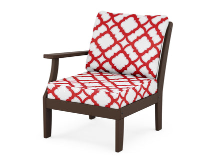 POLYWOOD® Braxton Modular Left Arm Chair in Mahogany / Trellis Crimson