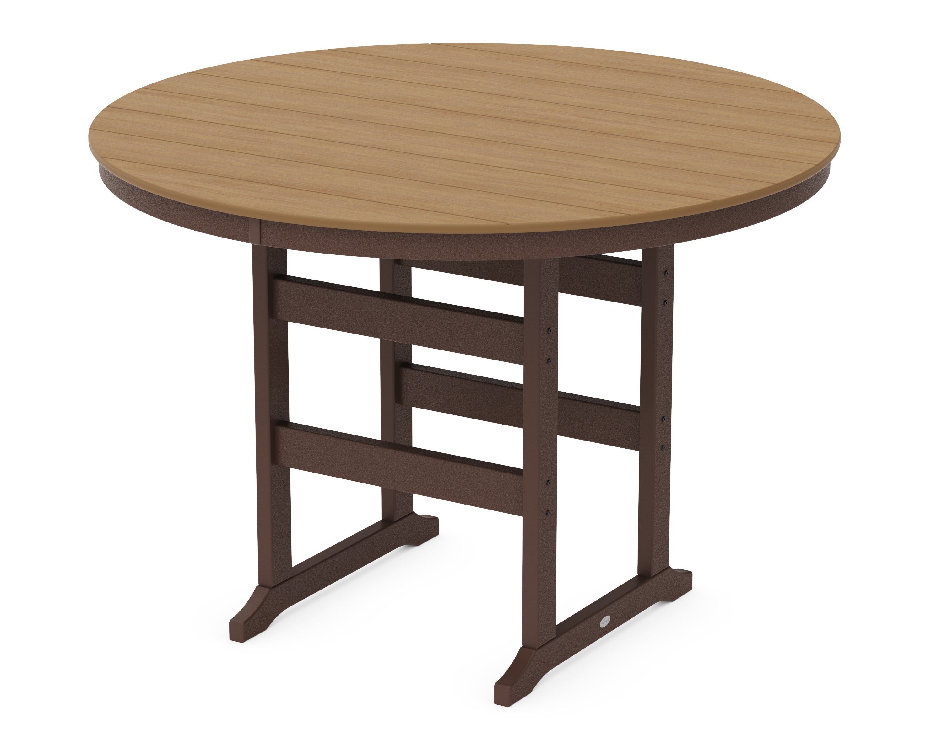 POLYWOOD® 60" Round Farmhouse Bar Table in Mahogany / Natural
