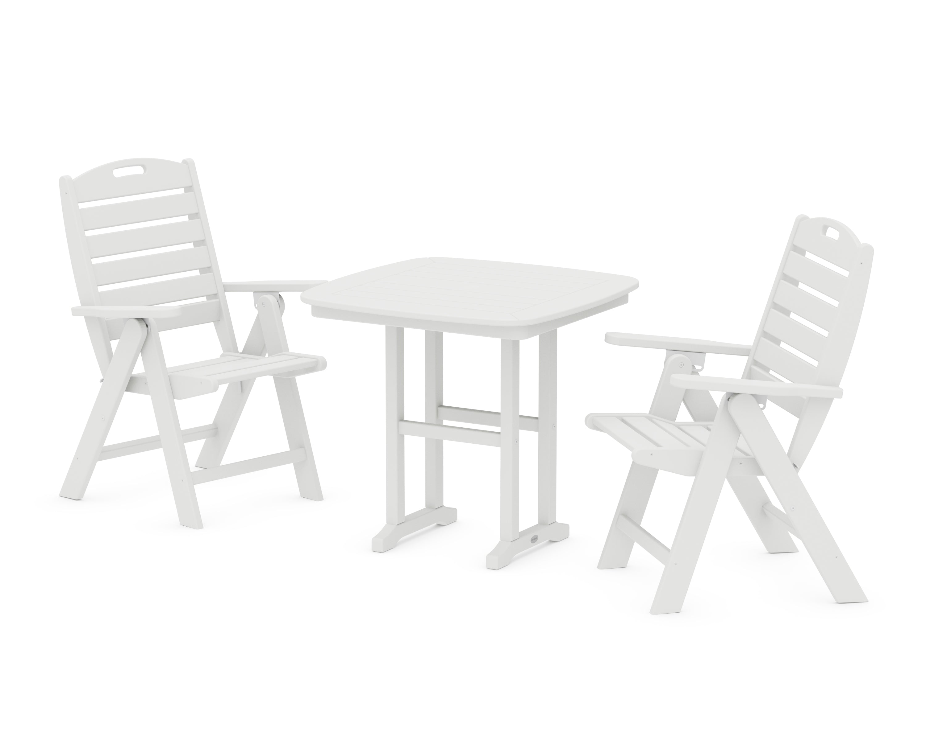 POLYWOOD® Nautical Folding Highback Chair 3-Piece Dining Set in White