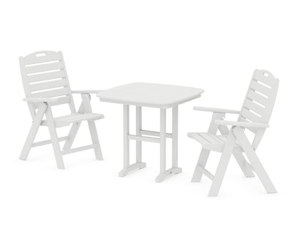 POLYWOOD® Nautical Folding Highback Chair 3-Piece Dining Set in White