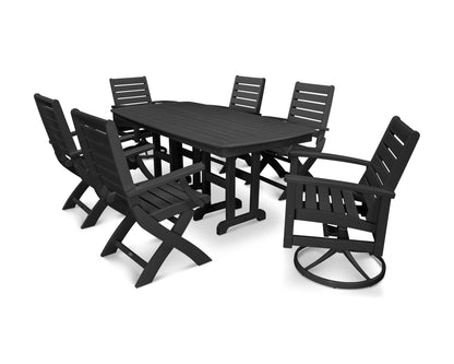 POLYWOOD® Signature 7-Piece Swivel Dining Set in Textured Black / Black