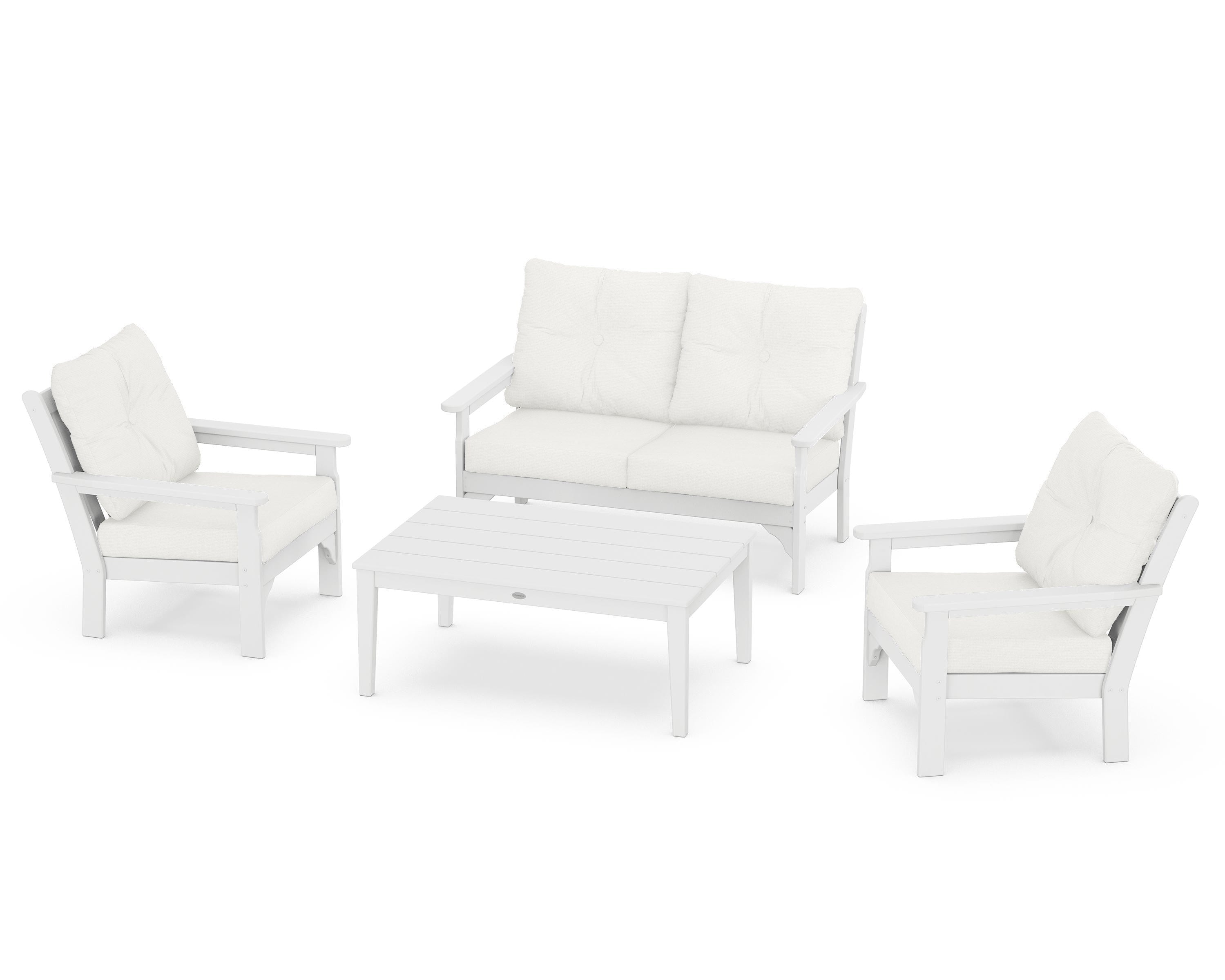 POLYWOOD® Vineyard 4-Piece Deep Seating Set in White / Natural Linen