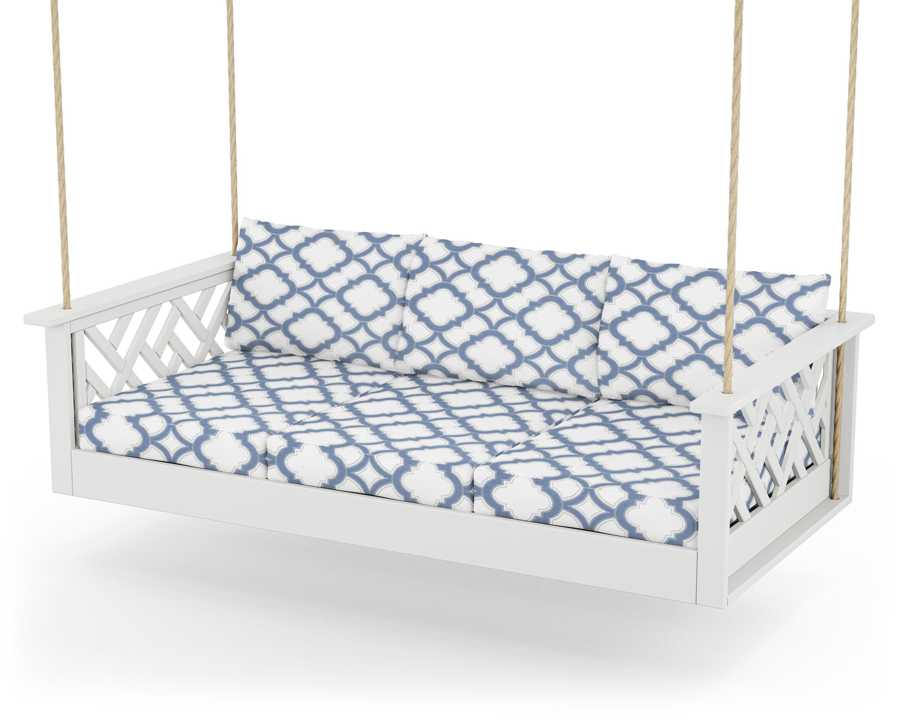 POLYWOOD® Chippendale Daybed Swing in White / Trellis Sky Blue