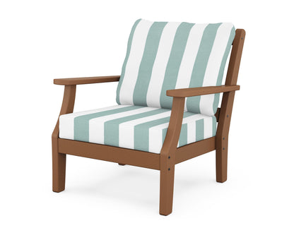 Martha Stewart by POLYWOOD® Chinoiserie Deep Seating Chair in Teak / Cabana Stripe Glacier Spa