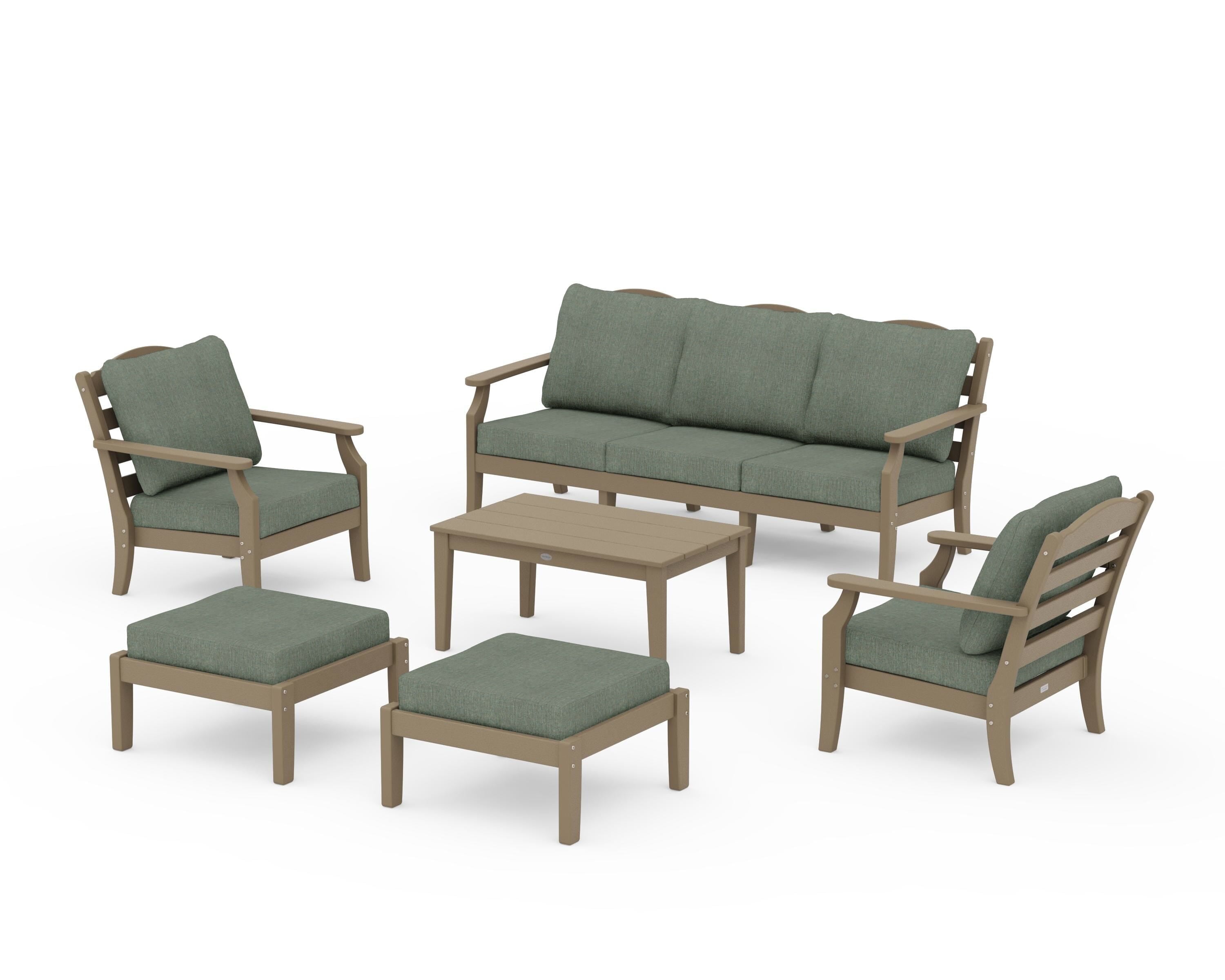 Draper James™ by  POLYWOOD® Savannah 6-Piece Lounge Sofa Set in Vintage Sahara / Cast Sage