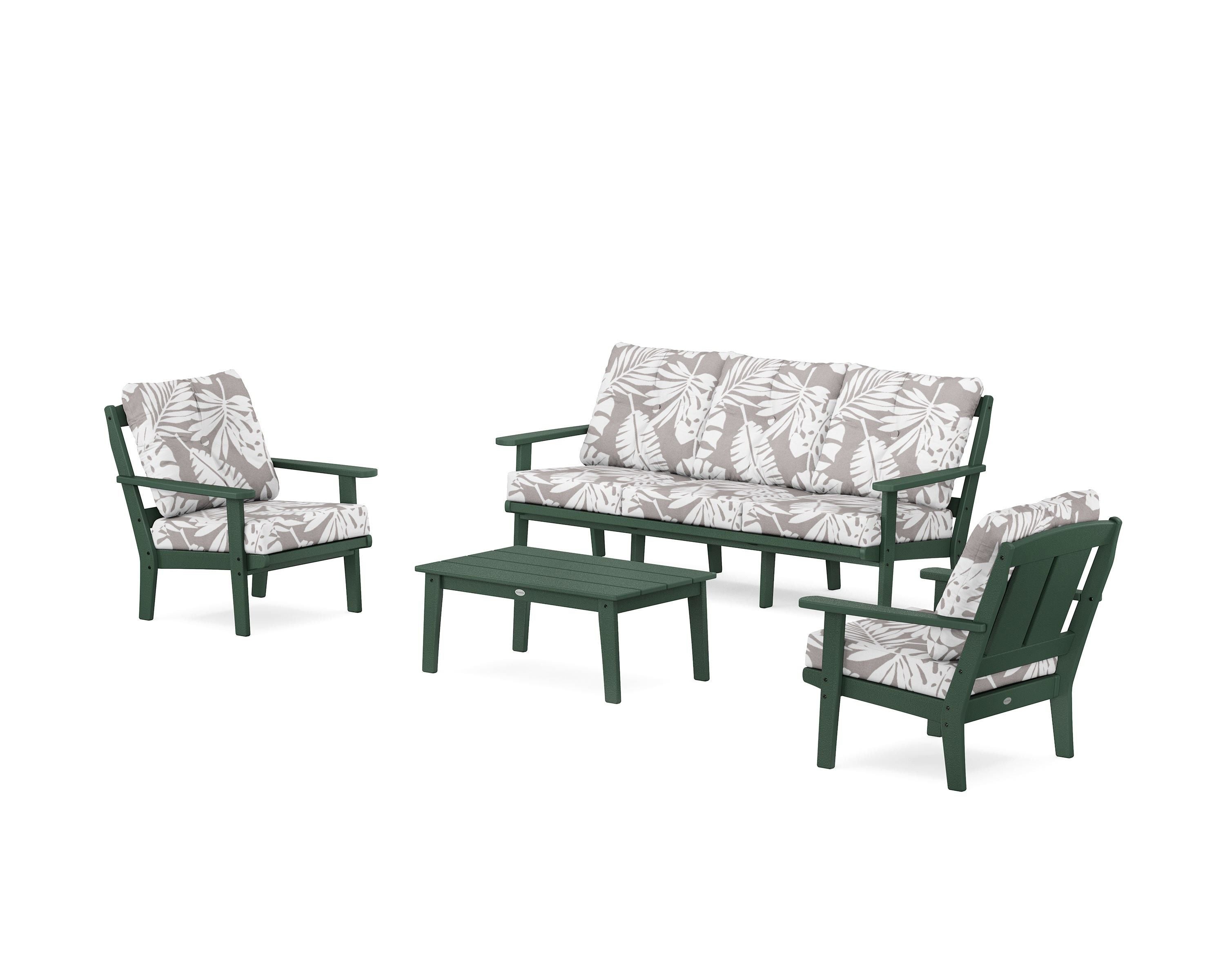 POLYWOOD® Mission 4-Piece Deep Seating Set with Sofa in Green / Leaf Grey Mist