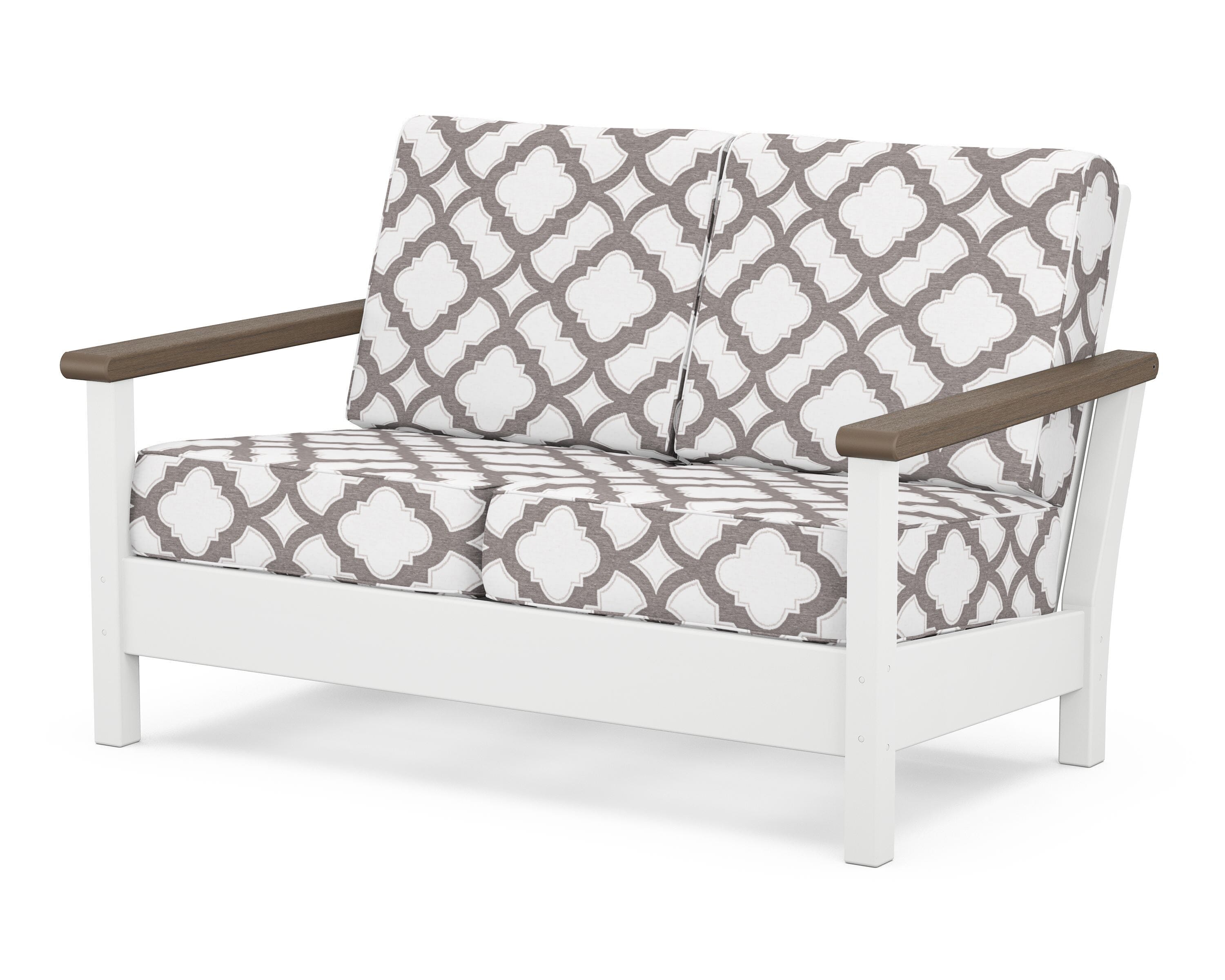 POLYWOOD® Harbour Deep Seating Loveseat in White / Kona / Trellis Grey Mist