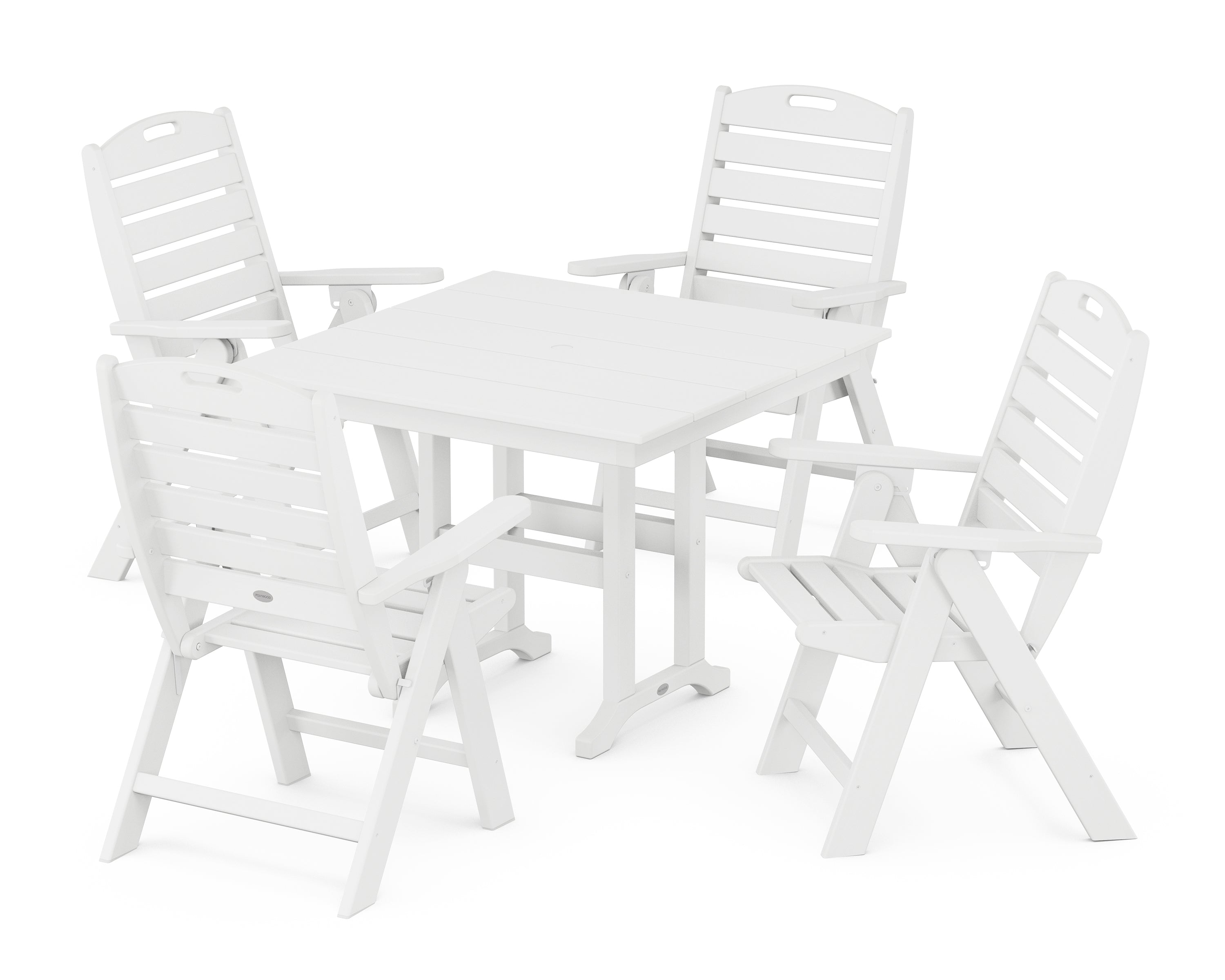 POLYWOOD® Nautical Folding Highback Chair 5-Piece Farmhouse Dining Set in White