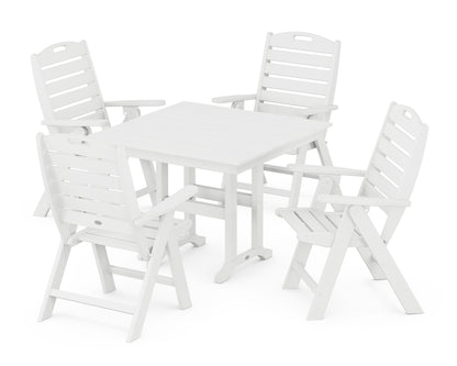 POLYWOOD® Nautical Folding Highback Chair 5-Piece Farmhouse Dining Set in White