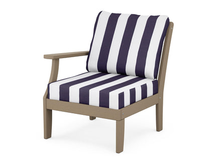 POLYWOOD® Braxton Modular Left Arm Chair in Vintage Sahara / Cabana Stripe Navy