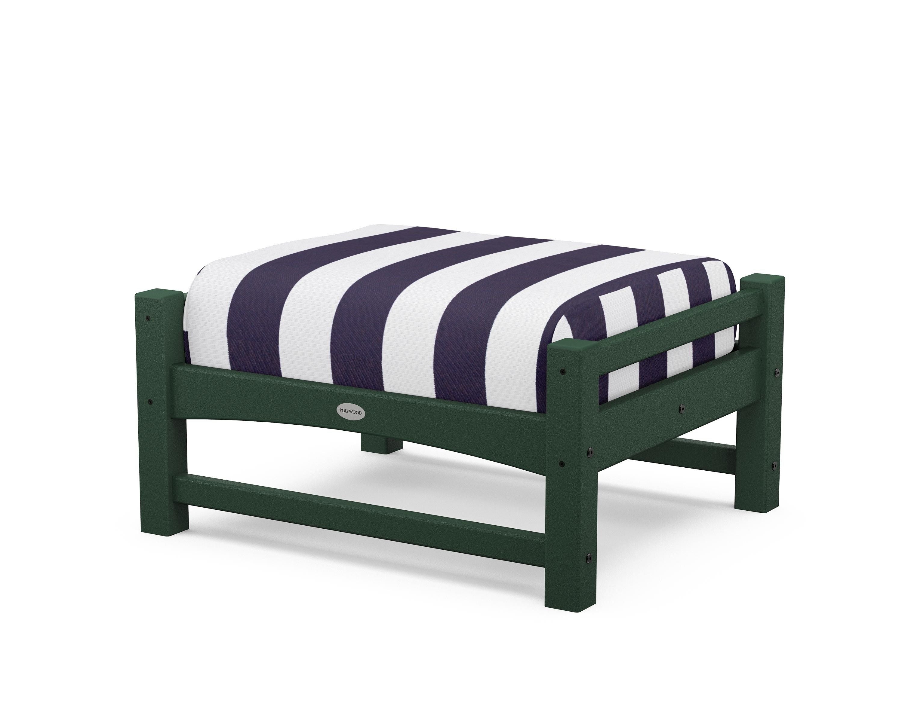 POLYWOOD® Club Ottoman in Green / Cabana Stripe Navy
