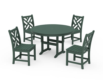 POLYWOOD® Chippendale 5-Piece Round Farmhouse Side Chair Dining Set in Green