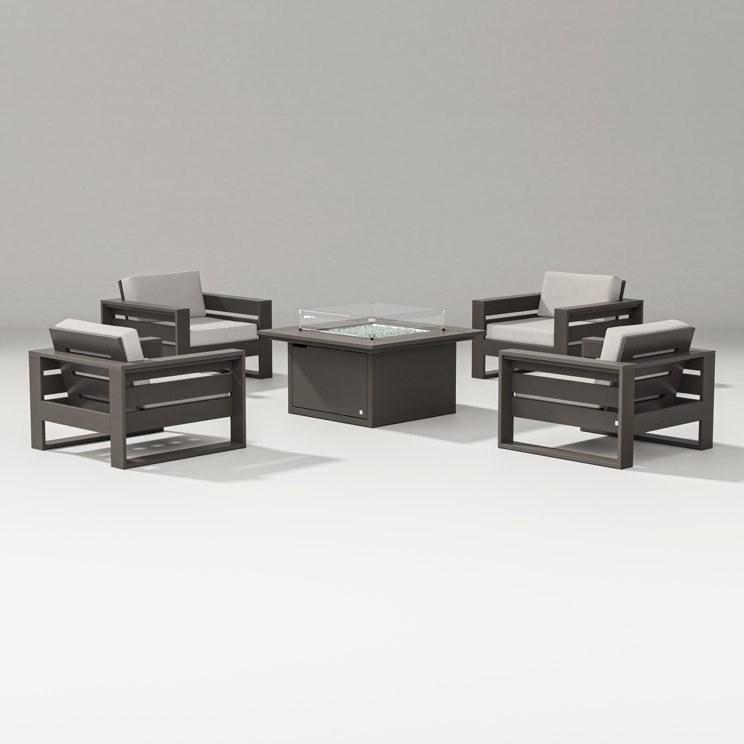 PW Designer Series Latitude 5-Piece Lounge Fire Table Set in Vintage Coffee / Cast Ash