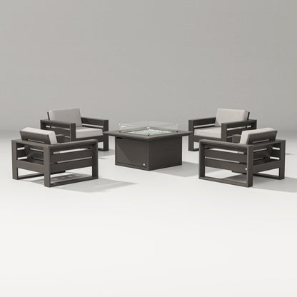 PW Designer Series Latitude 5-Piece Lounge Fire Table Set in Vintage Coffee / Cast Ash