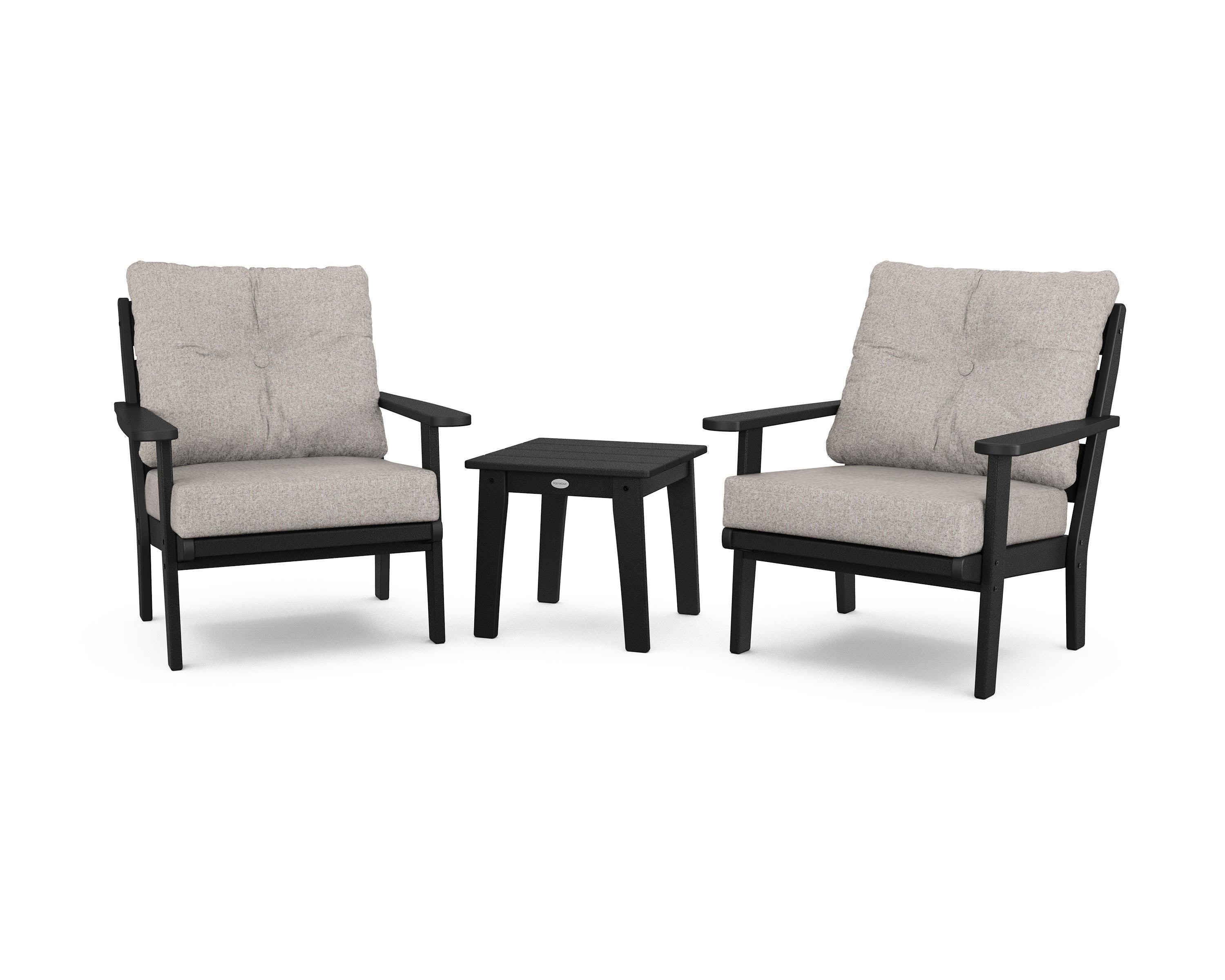 POLYWOOD® Lakeside 3-Piece Deep Seating Chair Set in Black / Weathered Tweed