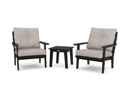 POLYWOOD® Lakeside 3-Piece Deep Seating Chair Set in Black / Weathered Tweed