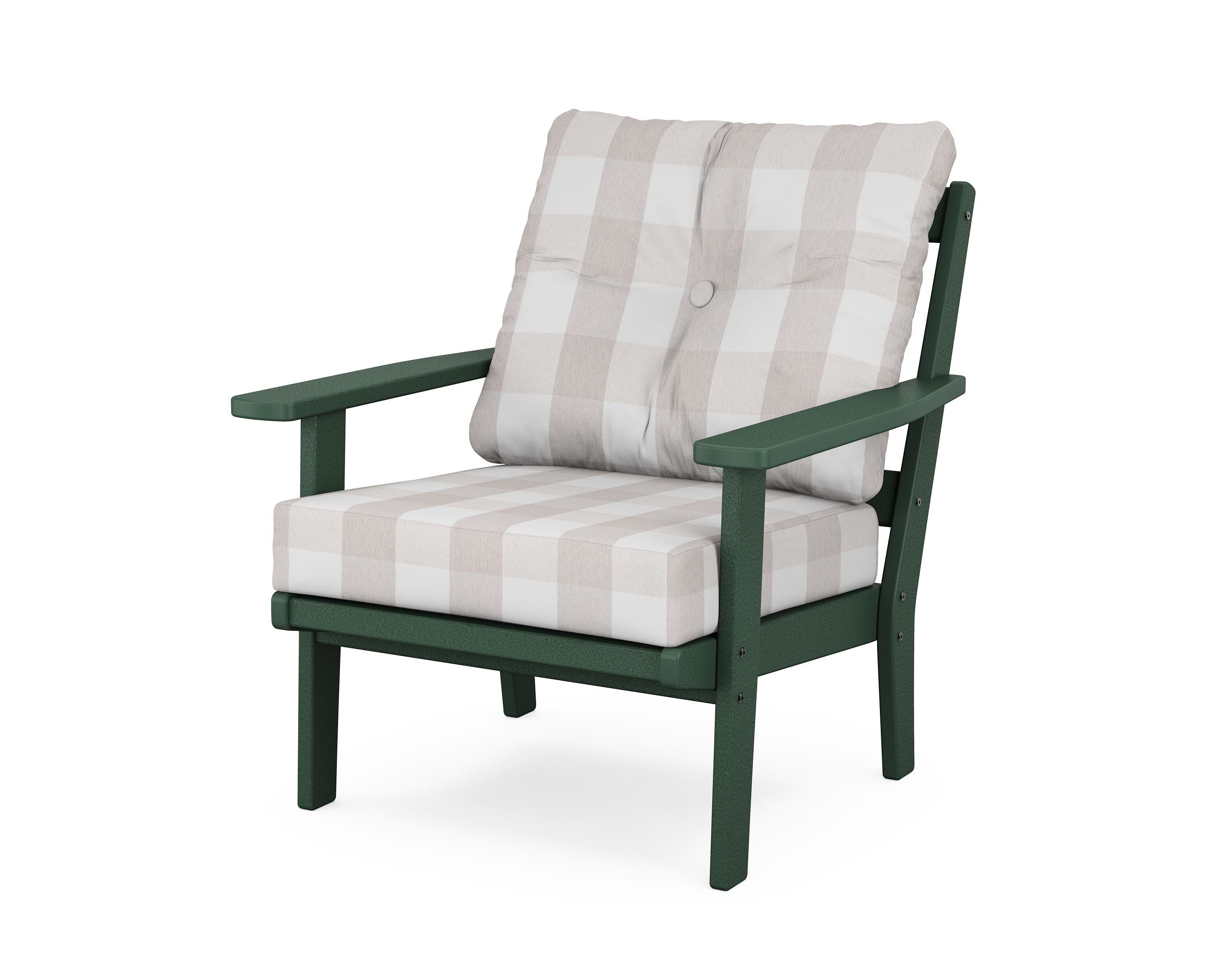 POLYWOOD® Prairie Deep Seating Chair in Green / Buffalo Plaid Dune Burlap