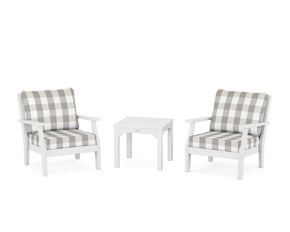 Martha Stewart by POLYWOOD® Chinoiserie 3-Piece Deep Seating Set in White / Buffalo Plaid Grey Mist