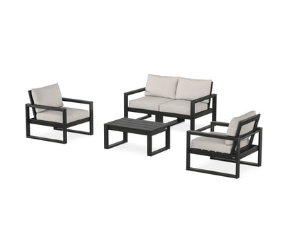 POLYWOOD® EDGE Sectional 4-Piece Deep Seating Set with Loveseat in Black / Cast Ash