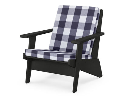 POLYWOOD® Riviera Modern Lounge Chair in Black / Buffalo Plaid Navy