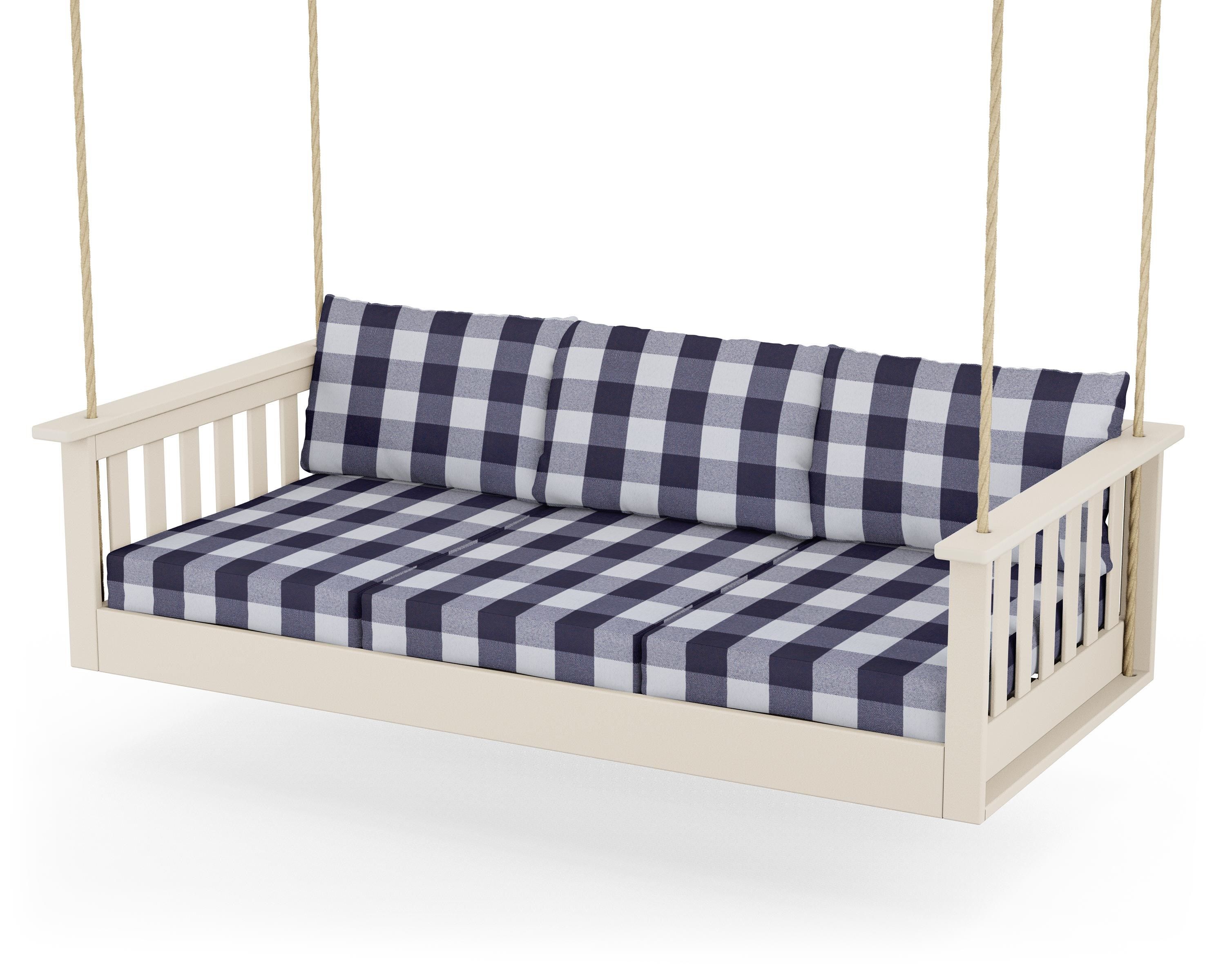 POLYWOOD® Vineyard Daybed Swing in Sand / Buffalo Plaid Navy