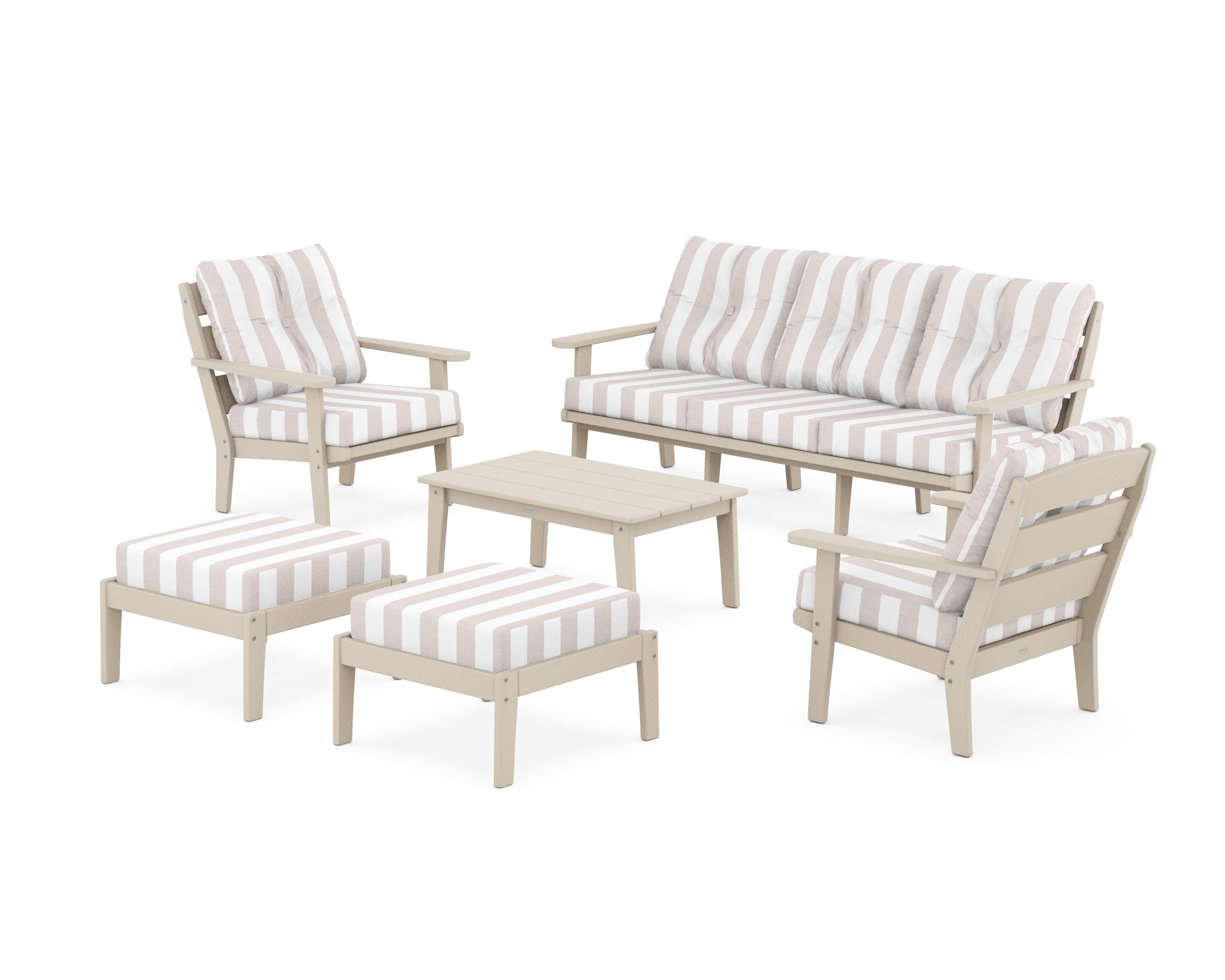 POLYWOOD® Lakeside 6-Piece Lounge Sofa Set in Sand / Cabana Stripe Dune Burlap