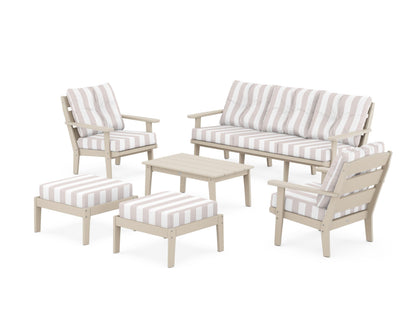 POLYWOOD® Lakeside 6-Piece Lounge Sofa Set in Sand / Cabana Stripe Dune Burlap