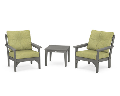 POLYWOOD® Vineyard 3-Piece Deep Seating Set in Slate Grey / Chartreuse Boucle