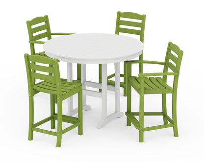 POLYWOOD® La Casa Café 5-Piece Round Farmhouse Counter Dining Set in Lime / White