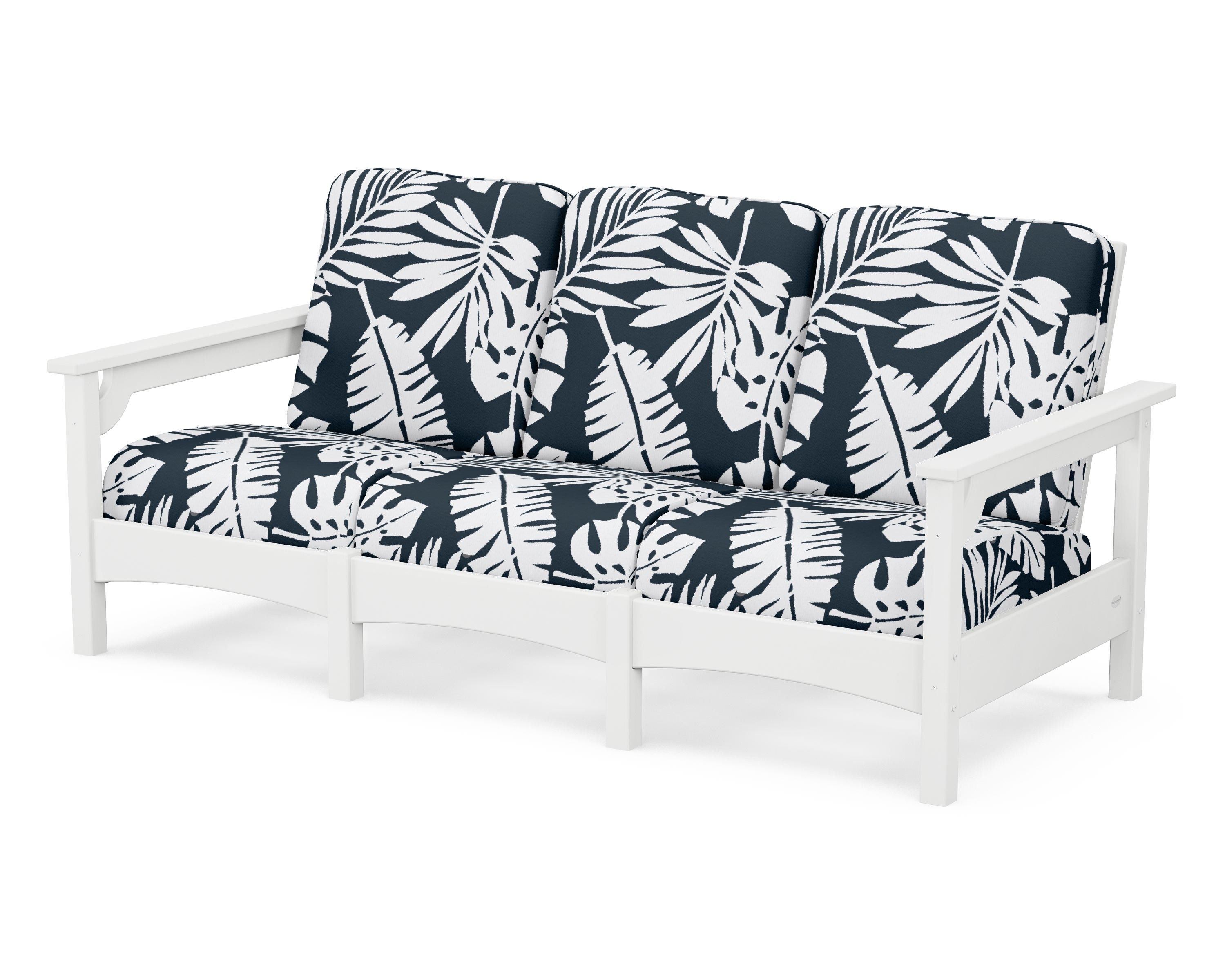 POLYWOOD® Club Sofa in White / Leaf Marine Indigo