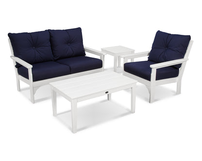 POLYWOOD® Vineyard 4-Piece Deep Seating Set in White / Navy